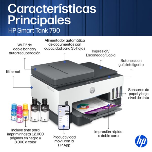 CARACTERISTICAS Hp 790 Multifuncional WiFi, ADF, Bluetooth Duplex Smart Tank