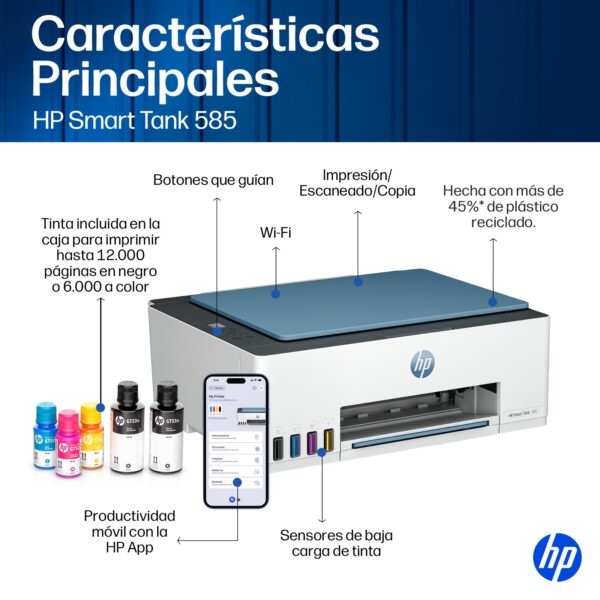 CARACTERISTICAS FALA Hp 585 Multifuncional WiFi Smart Tank