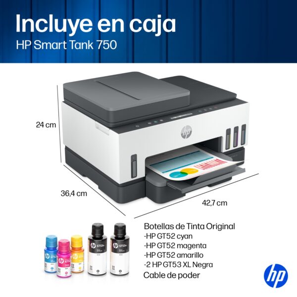 DIMENSIONES FALA Hp 750 Multifuncional WiFi, ADF, Bluetooth Duplex Smart Tank
