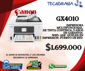 GX4010 Canon Maxify GX4010 Multifuncional WiFi ADF Duplex en impresión y puerto de Red