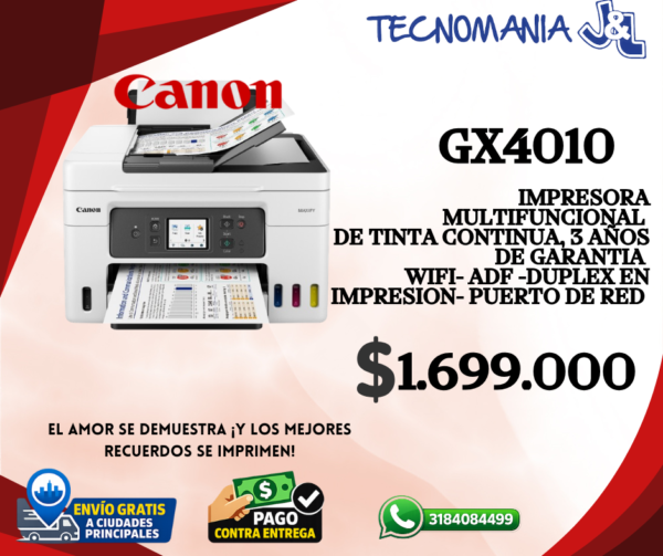 GX4010 Canon Maxify GX4010 Multifuncional WiFi ADF Duplex en impresión y puerto de Red