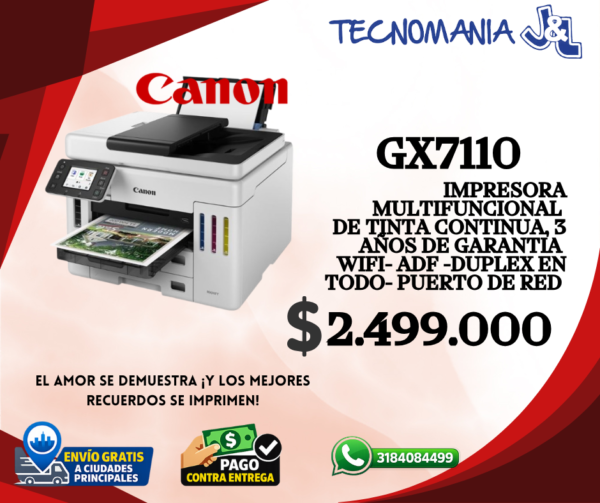 Canon MAXIFY GX7110 Multifuncional WiFi ADF Duplex Fax MegaTank