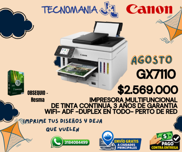 GX7110 Canon MAXIFY GX7110 Multifuncional WiFi ADF Duplex Fax MegaTank