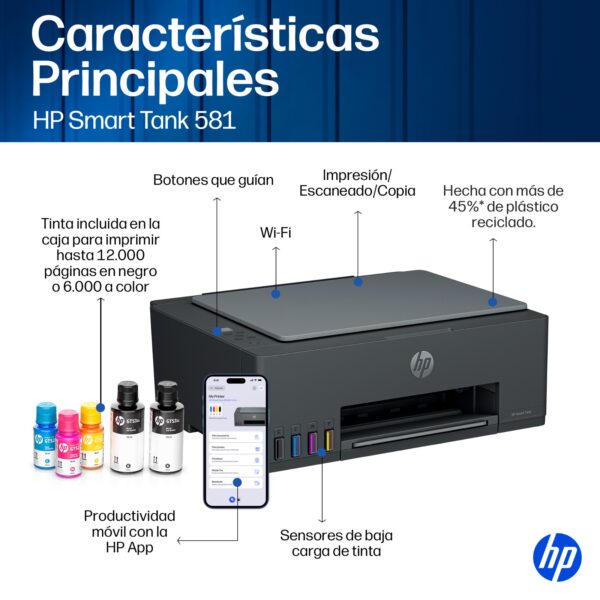CARACTERISTICAS FALA HP Smart Tank 581 Multifuncional WiFi Bluetooth